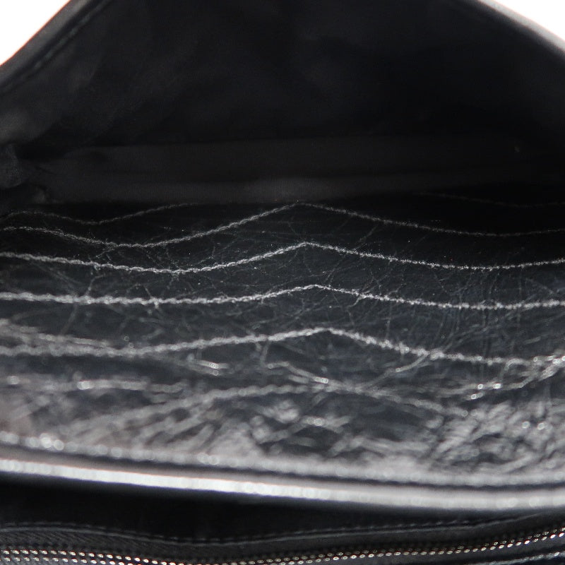 YVES SAINT LAURENT  Niki Black Crinkled Waxed Leather Shoulder Bag