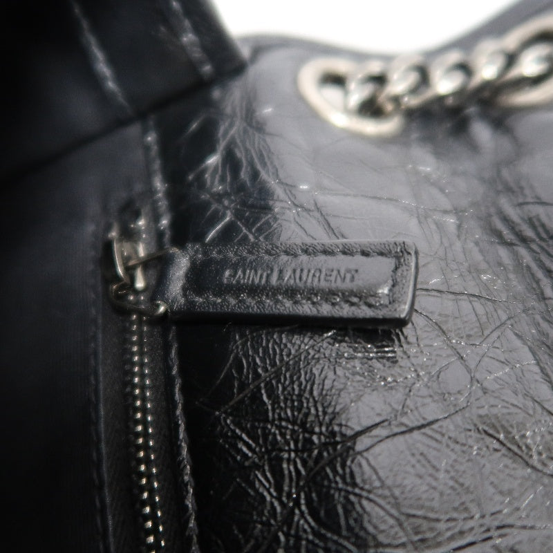 YVES SAINT LAURENT  Niki Black Crinkled Waxed Leather Shoulder Bag