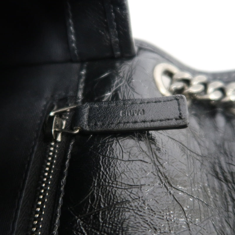 YVES SAINT LAURENT  Niki Black Crinkled Waxed Leather Shoulder Bag