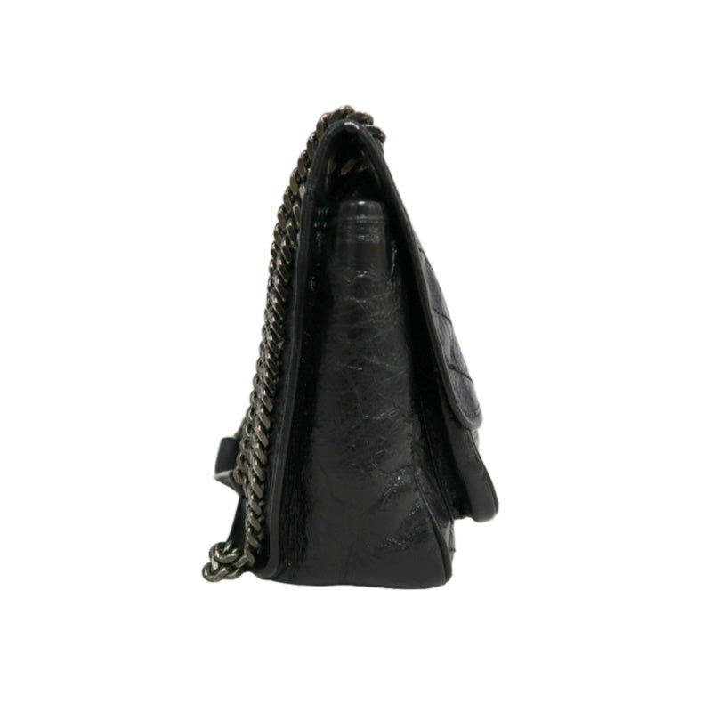YVES SAINT LAURENT  Niki Black Crinkled Waxed Leather Shoulder Bag