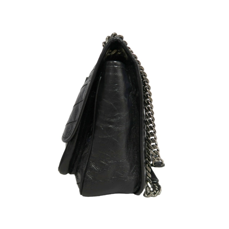 YVES SAINT LAURENT  Niki Black Crinkled Waxed Leather Shoulder Bag