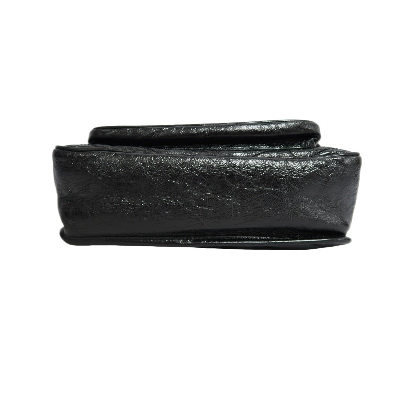 YVES SAINT LAURENT  Niki Black Crinkled Waxed Leather Shoulder Bag