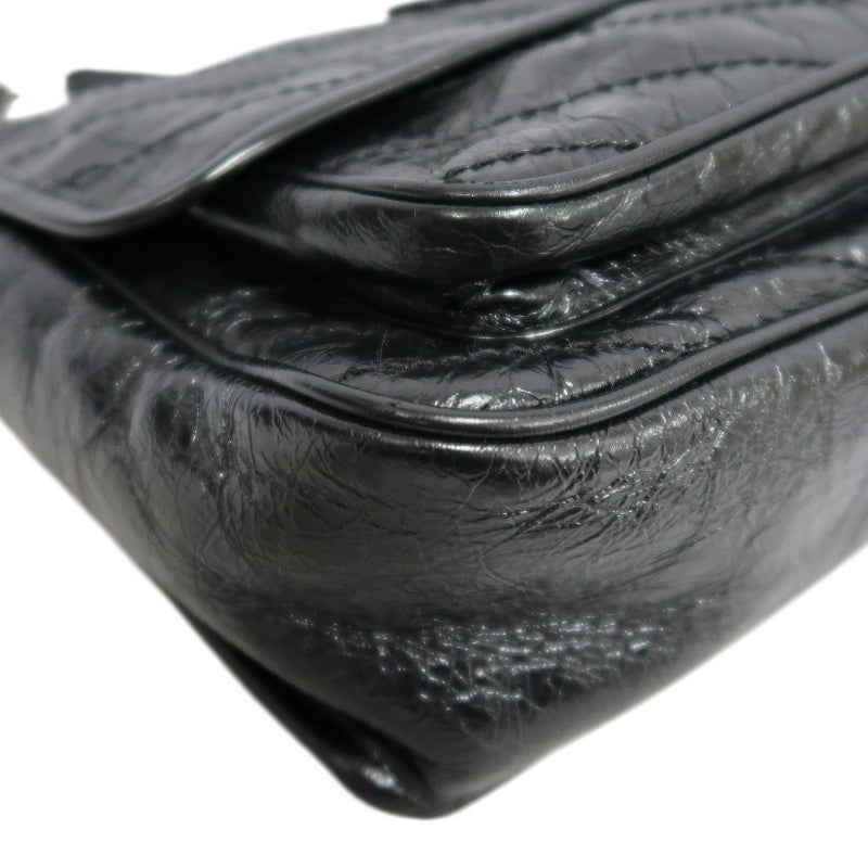 YVES SAINT LAURENT  Niki Black Crinkled Waxed Leather Shoulder Bag