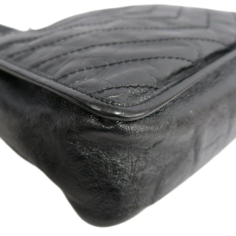 YVES SAINT LAURENT  Niki Black Crinkled Waxed Leather Shoulder Bag