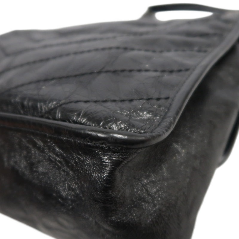YVES SAINT LAURENT  Niki Black Crinkled Waxed Leather Shoulder Bag