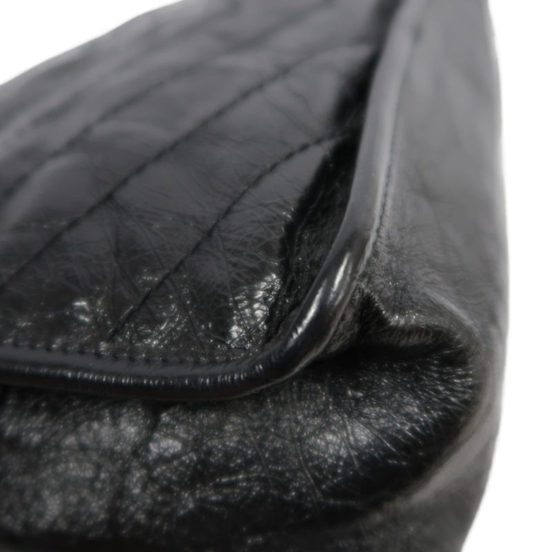 YVES SAINT LAURENT  Niki Black Crinkled Waxed Leather Shoulder Bag