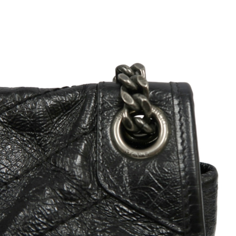 YVES SAINT LAURENT  Niki Black Crinkled Waxed Leather Shoulder Bag