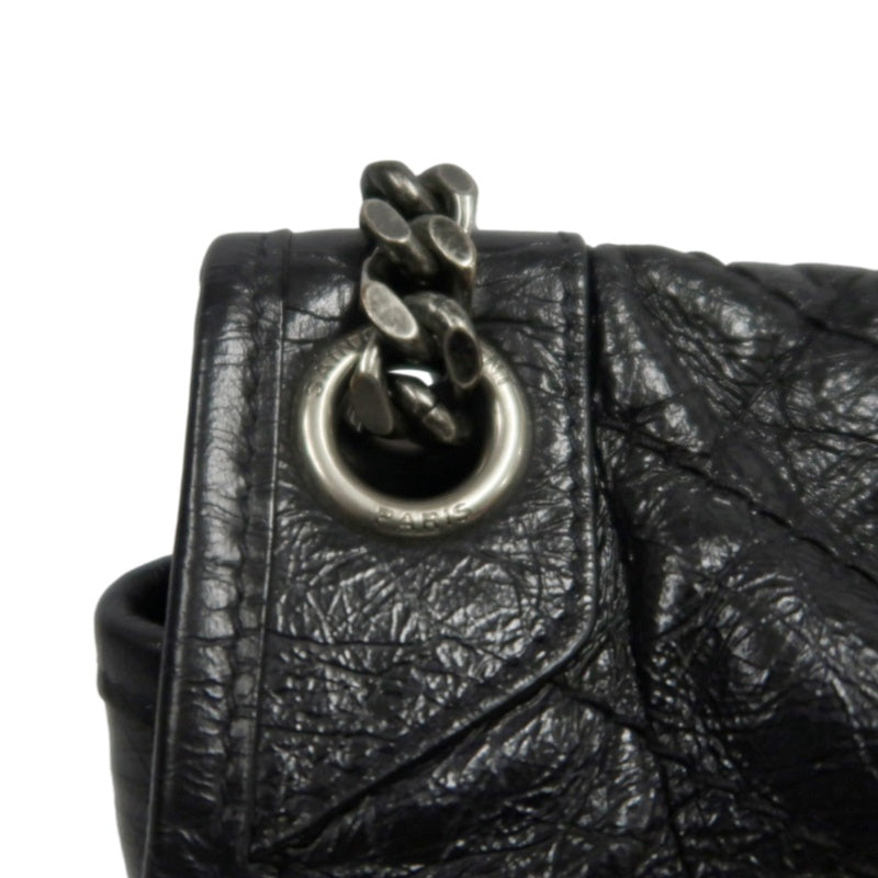 YVES SAINT LAURENT  Niki Black Crinkled Waxed Leather Shoulder Bag