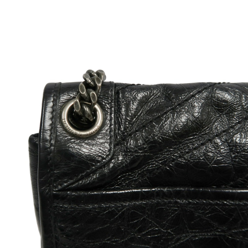 YVES SAINT LAURENT  Niki Black Crinkled Waxed Leather Shoulder Bag