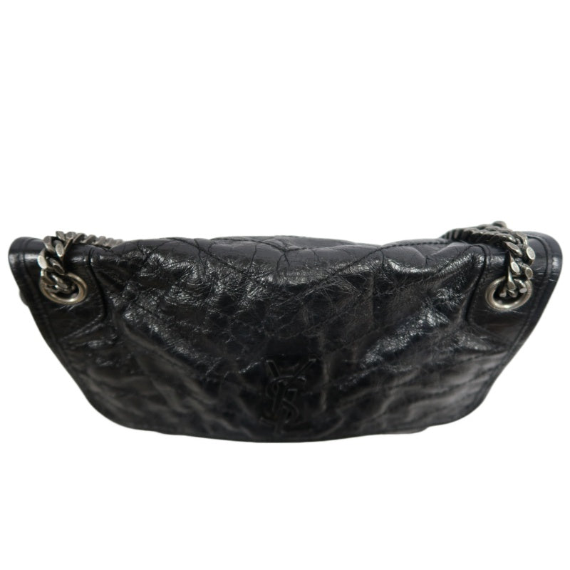 YVES SAINT LAURENT  Niki Black Crinkled Waxed Leather Shoulder Bag