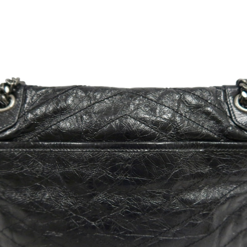 YVES SAINT LAURENT  Niki Black Crinkled Waxed Leather Shoulder Bag