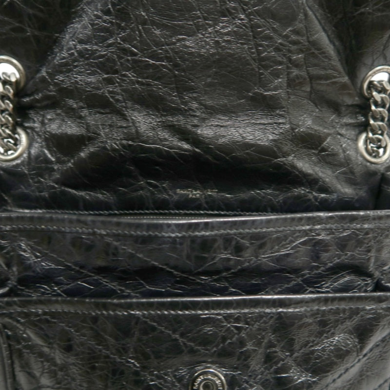 YVES SAINT LAURENT  Niki Black Crinkled Waxed Leather Shoulder Bag