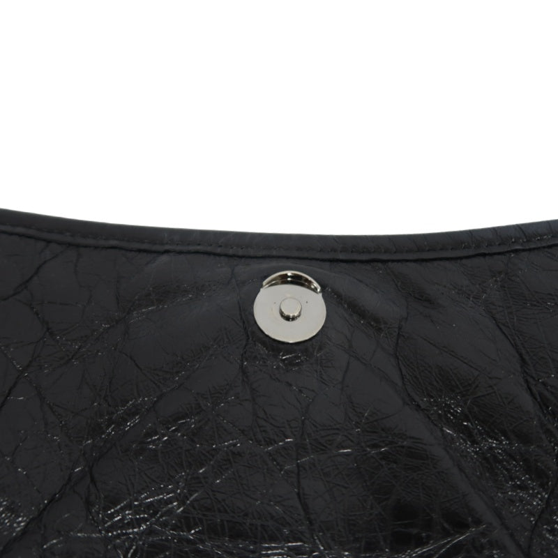 YVES SAINT LAURENT  Niki Black Crinkled Waxed Leather Shoulder Bag