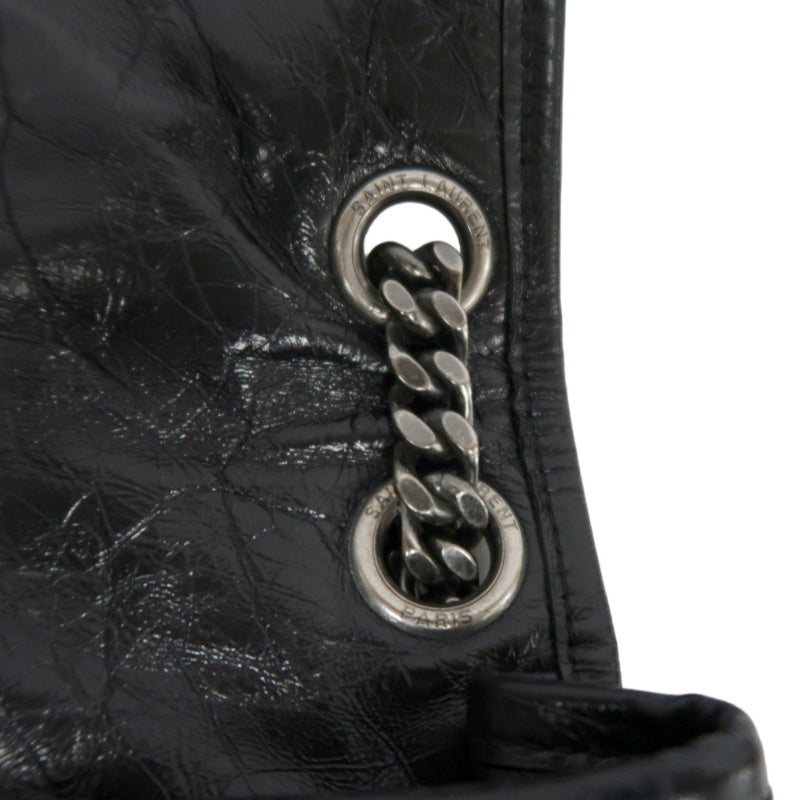 YVES SAINT LAURENT  Niki Black Crinkled Waxed Leather Shoulder Bag