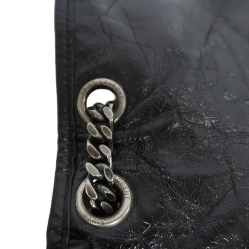 YVES SAINT LAURENT  Niki Black Crinkled Waxed Leather Shoulder Bag