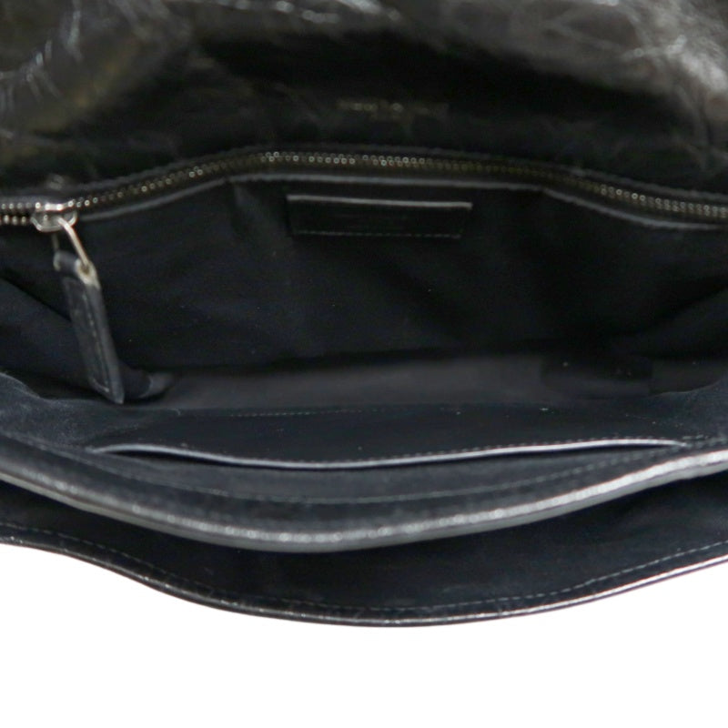 YVES SAINT LAURENT  Niki Black Crinkled Waxed Leather Shoulder Bag