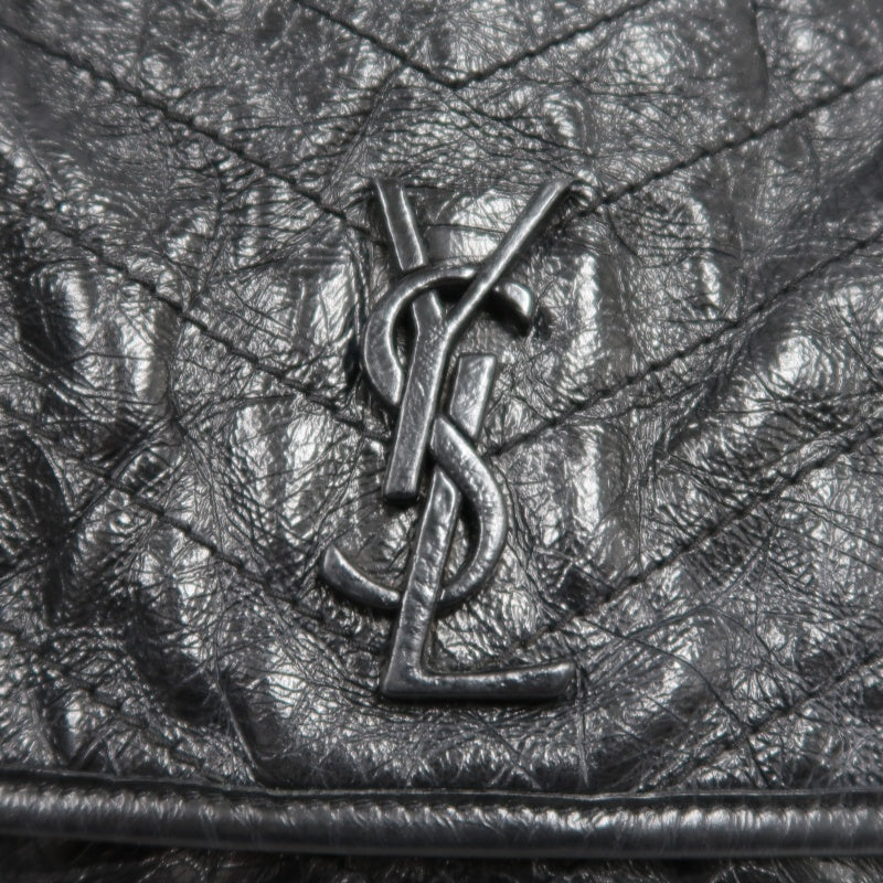 YVES SAINT LAURENT  Niki Black Crinkled Waxed Leather Shoulder Bag