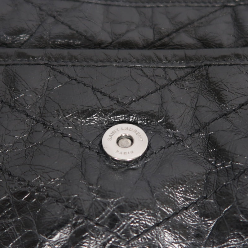 YVES SAINT LAURENT  Niki Black Crinkled Waxed Leather Shoulder Bag