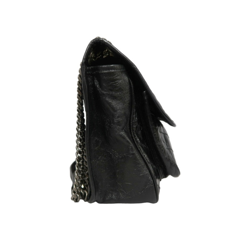 YVES SAINT LAURENT  Niki Black Crinkled Waxed Leather Shoulder Bag