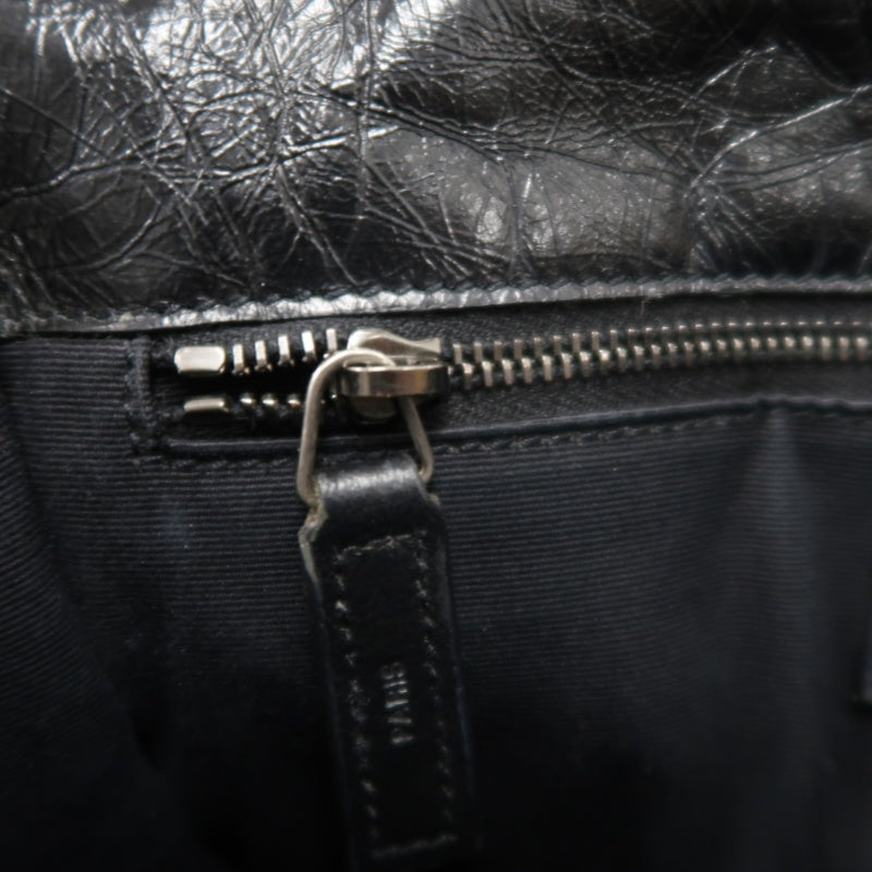 YVES SAINT LAURENT  Niki Black Crinkled Waxed Leather Shoulder Bag