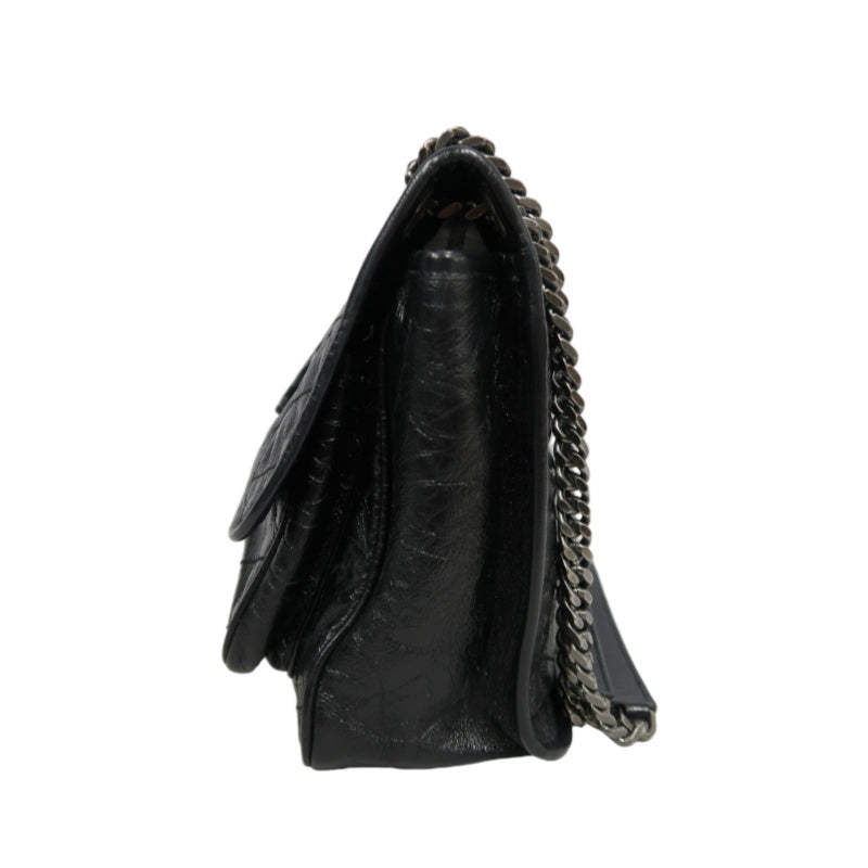 YVES SAINT LAURENT  Niki Black Crinkled Waxed Leather Shoulder Bag