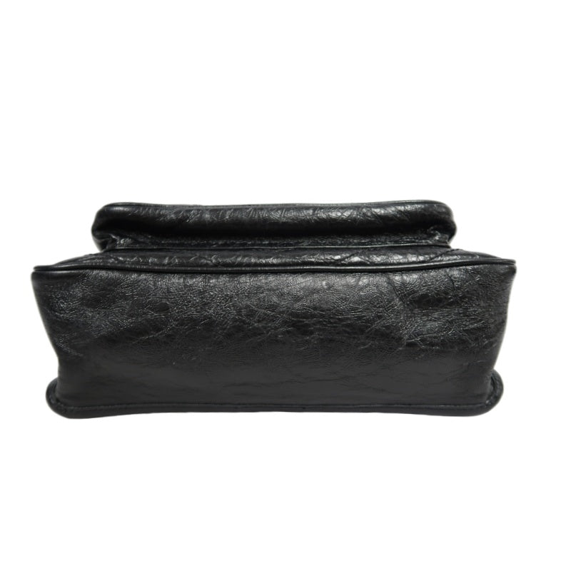 YVES SAINT LAURENT  Niki Black Crinkled Waxed Leather Shoulder Bag
