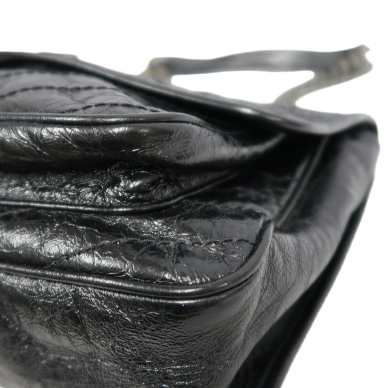 YVES SAINT LAURENT  Niki Black Crinkled Waxed Leather Shoulder Bag