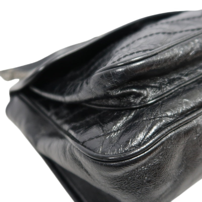 YVES SAINT LAURENT  Niki Black Crinkled Waxed Leather Shoulder Bag