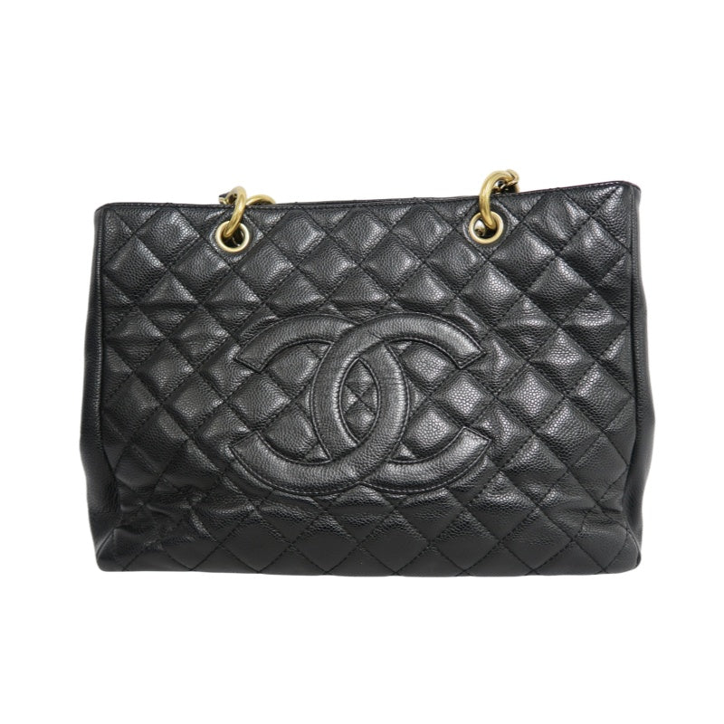 CHANEL Matelasse Black Caviar Leather GST Tote Shoulder Bag With Gold Hardware