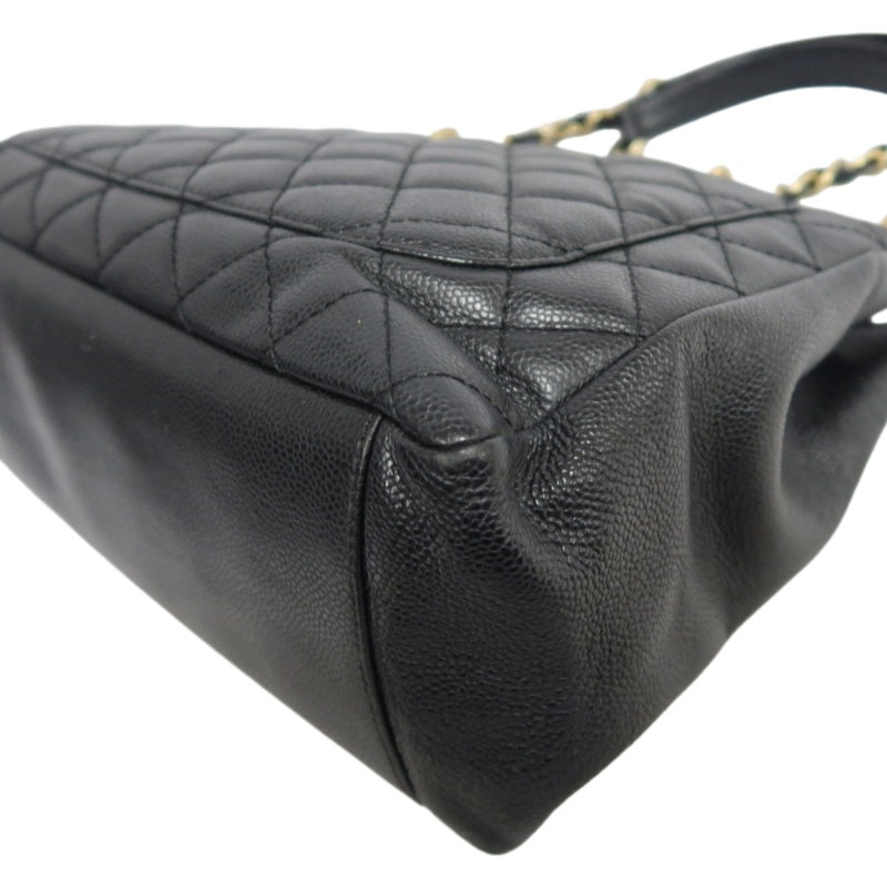 CHANEL Matelasse Black Caviar Leather GST Tote Shoulder Bag With Gold Hardware