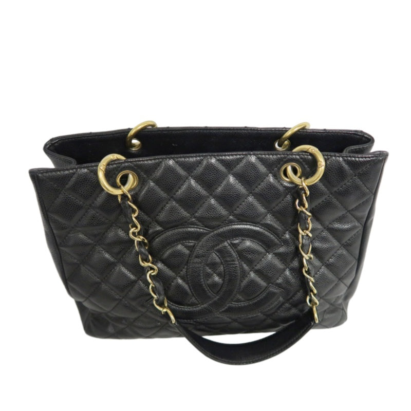CHANEL Matelasse Black Caviar Leather GST Tote Shoulder Bag With Gold Hardware