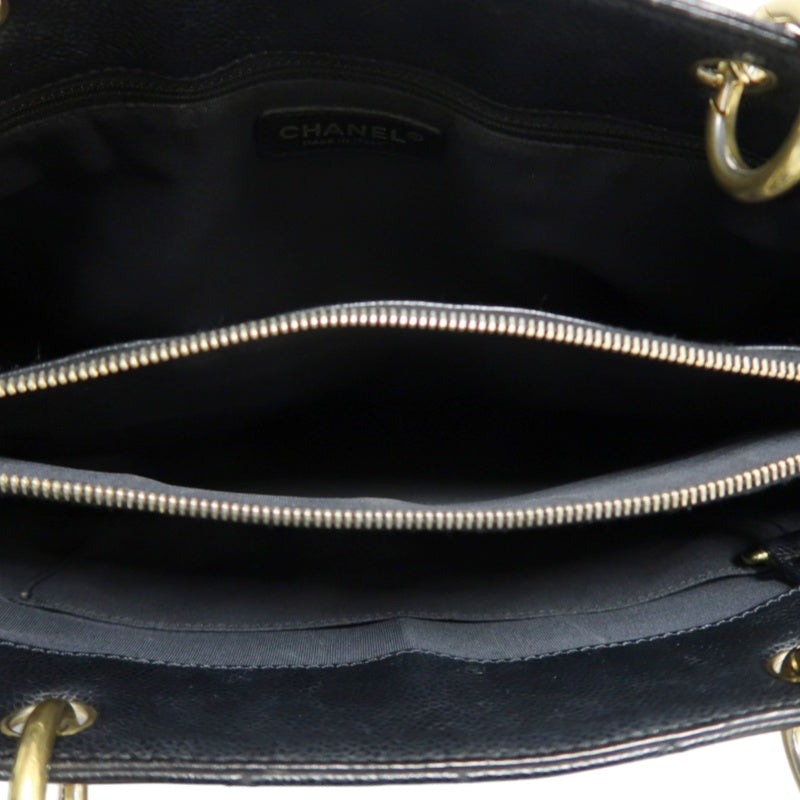 CHANEL Matelasse Black Caviar Leather GST Tote Shoulder Bag With Gold Hardware