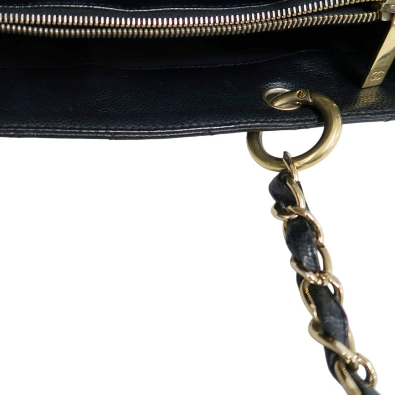 CHANEL Matelasse Black Caviar Leather GST Tote Shoulder Bag With Gold Hardware