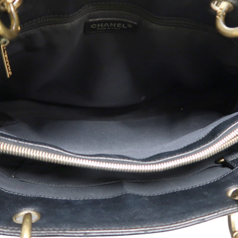 CHANEL Matelasse Black Caviar Leather GST Tote Shoulder Bag With Gold Hardware