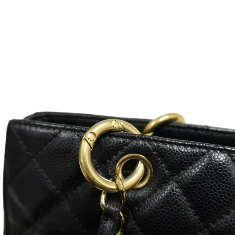 CHANEL Matelasse Black Caviar Leather GST Tote Shoulder Bag With Gold Hardware