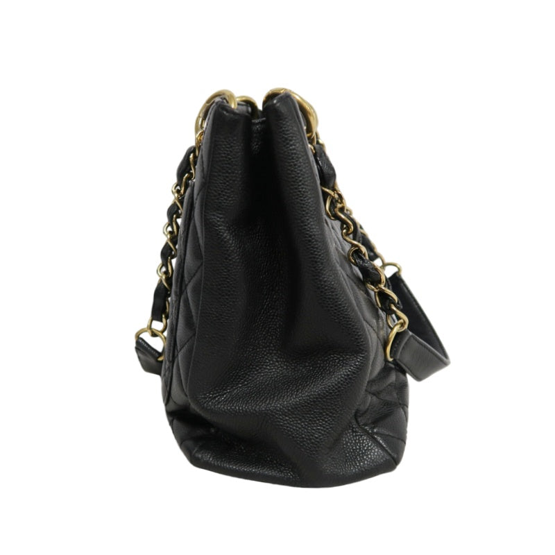 CHANEL Matelasse Black Caviar Leather GST Tote Shoulder Bag With Gold Hardware