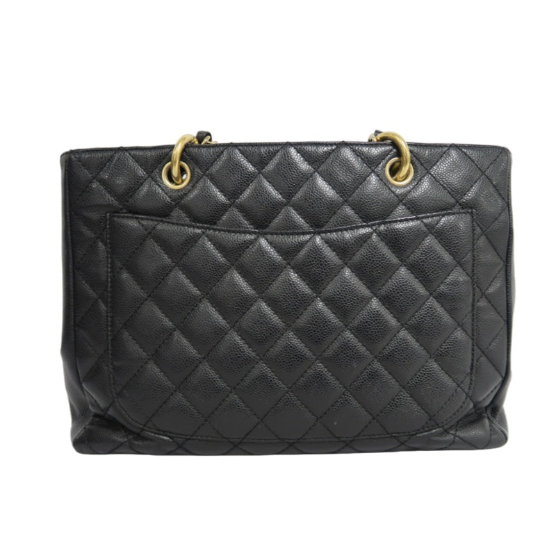 CHANEL Matelasse Black Caviar Leather GST Tote Shoulder Bag With Gold Hardware
