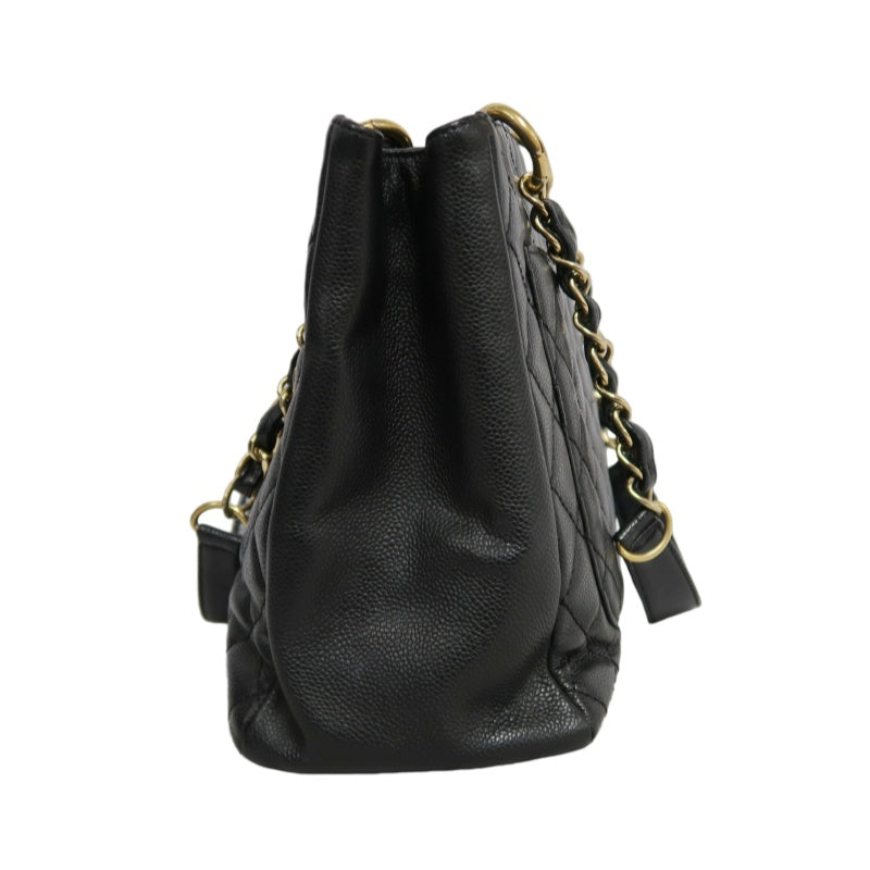 CHANEL Matelasse Black Caviar Leather GST Tote Shoulder Bag With Gold Hardware