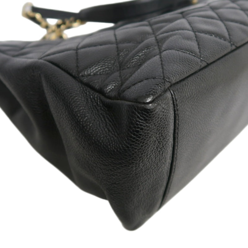CHANEL Matelasse Black Caviar Leather GST Tote Shoulder Bag With Gold Hardware