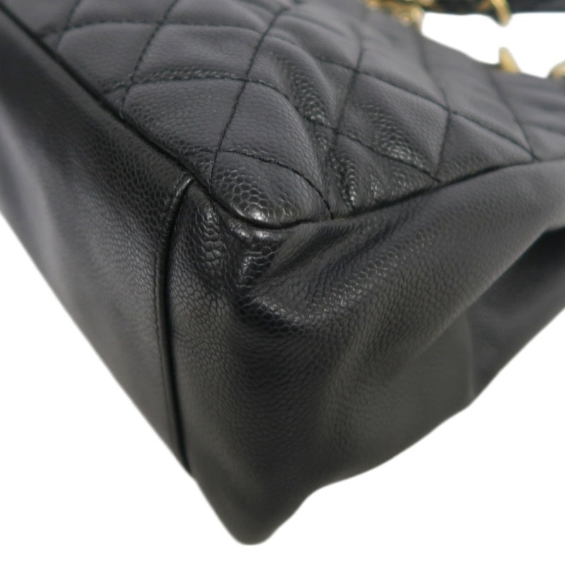 CHANEL Matelasse Black Caviar Leather GST Tote Shoulder Bag With Gold Hardware