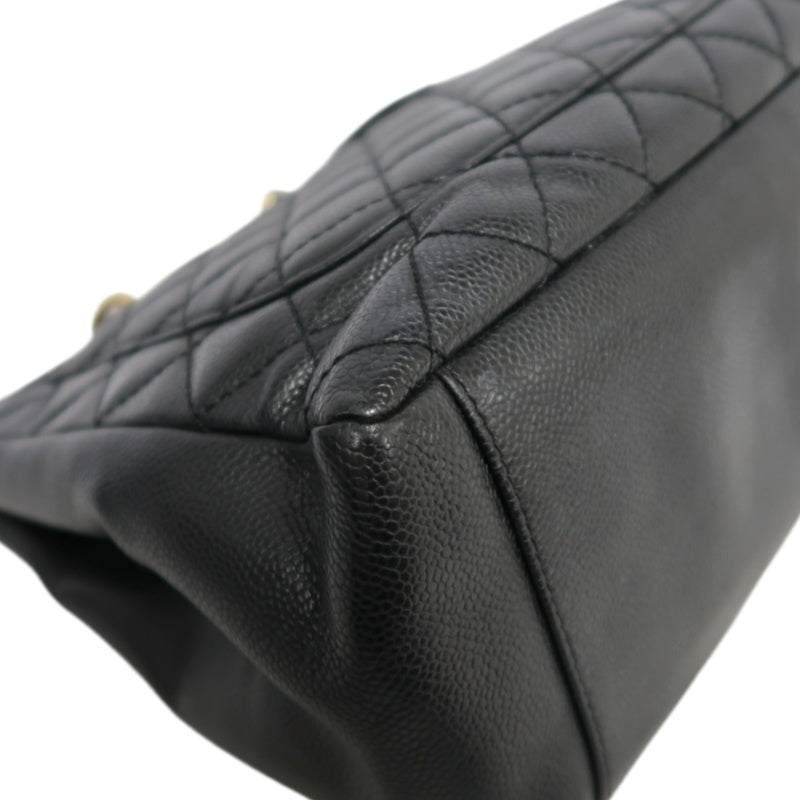 CHANEL Matelasse Black Caviar Leather GST Tote Shoulder Bag With Gold Hardware