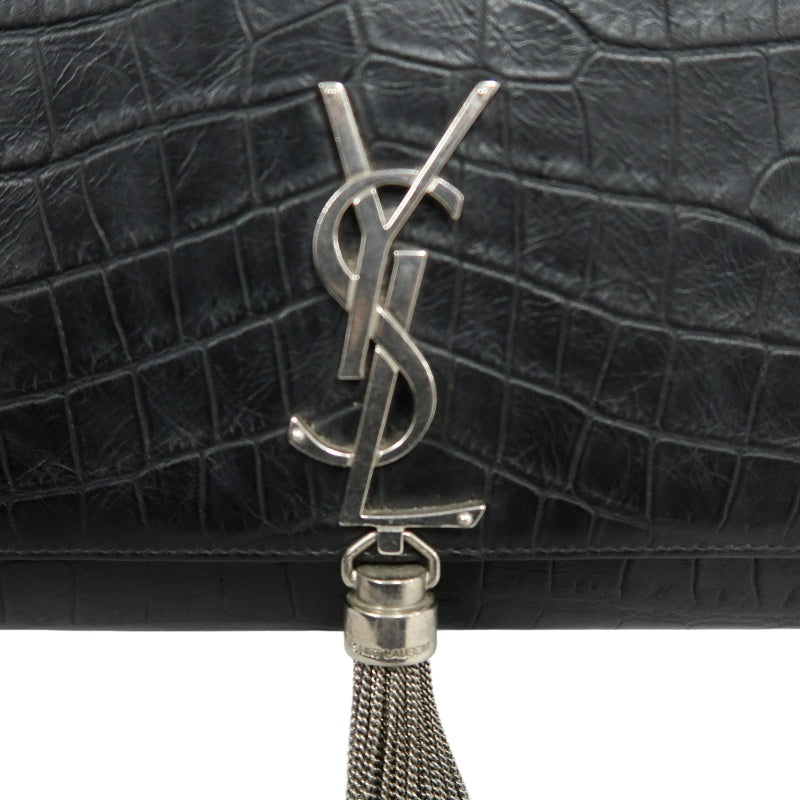YVES SAINT LAURENT Kate Black Quilted Calfskin Leather Tassel Shoulder Bag With Silver Hardware