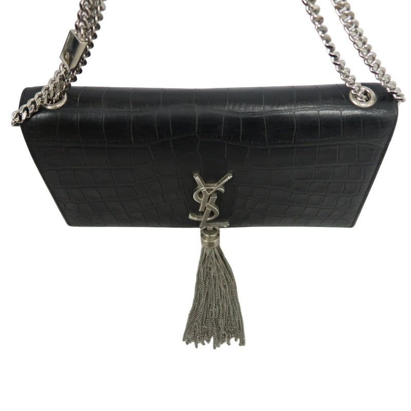 YVES SAINT LAURENT Kate Black Quilted Calfskin Leather Tassel Shoulder Bag With Silver Hardware