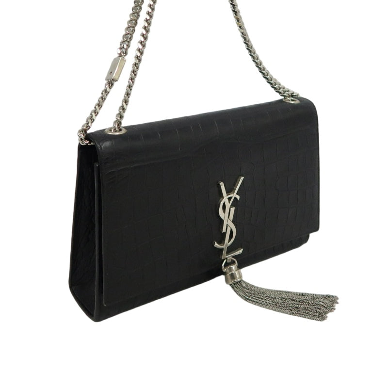 YVES SAINT LAURENT Kate Black Quilted Calfskin Leather Tassel Shoulder Bag With Silver Hardware