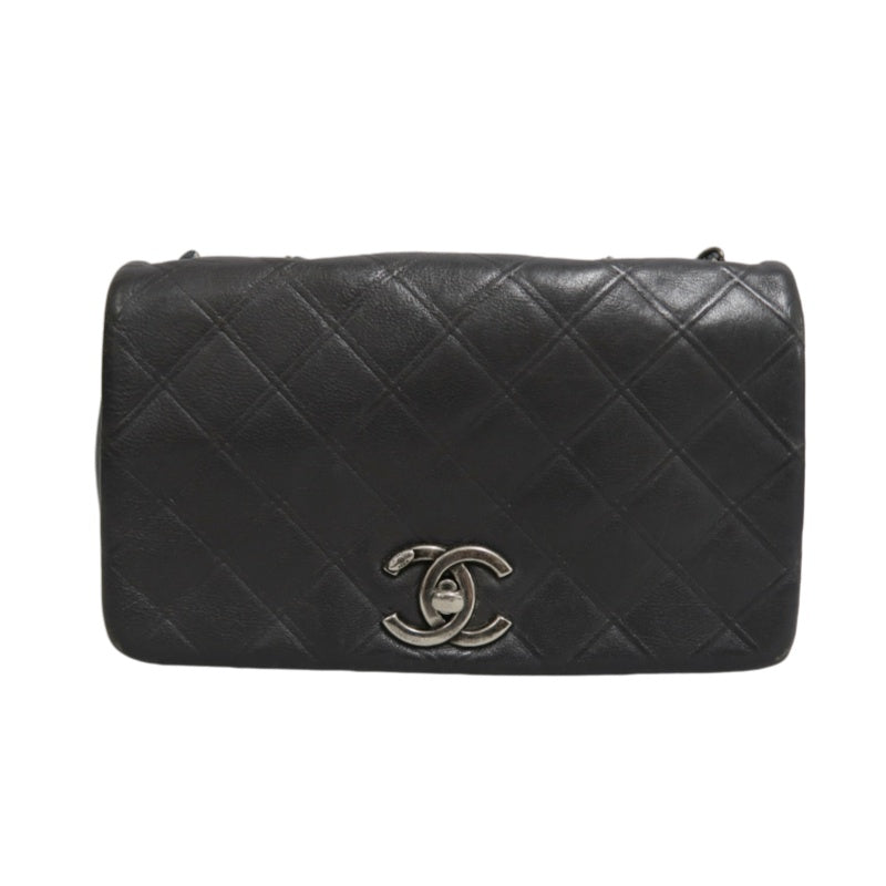 CHANEL Matelasse Black Calfskin Leather Quilted Flap Crossbody Bag With Gold Hardware