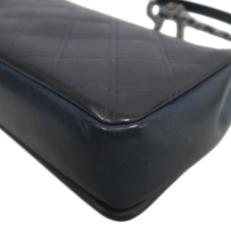 CHANEL Matelasse Black Calfskin Leather Quilted Flap Crossbody Bag With Gold Hardware