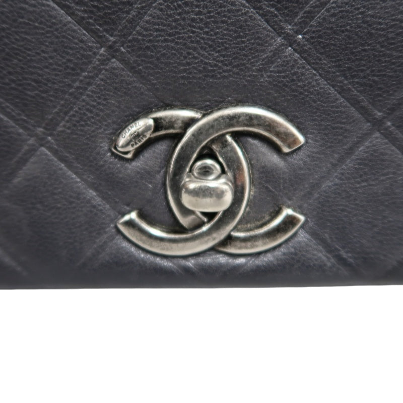 CHANEL Matelasse Black Calfskin Leather Quilted Flap Crossbody Bag With Gold Hardware