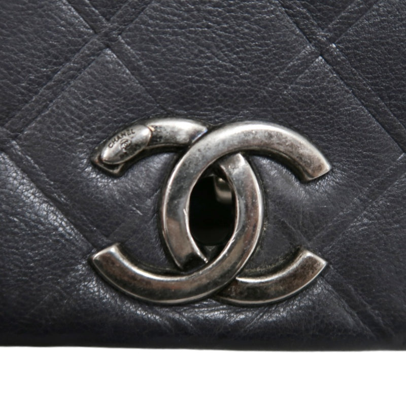 CHANEL Matelasse Black Calfskin Leather Quilted Flap Crossbody Bag With Gold Hardware