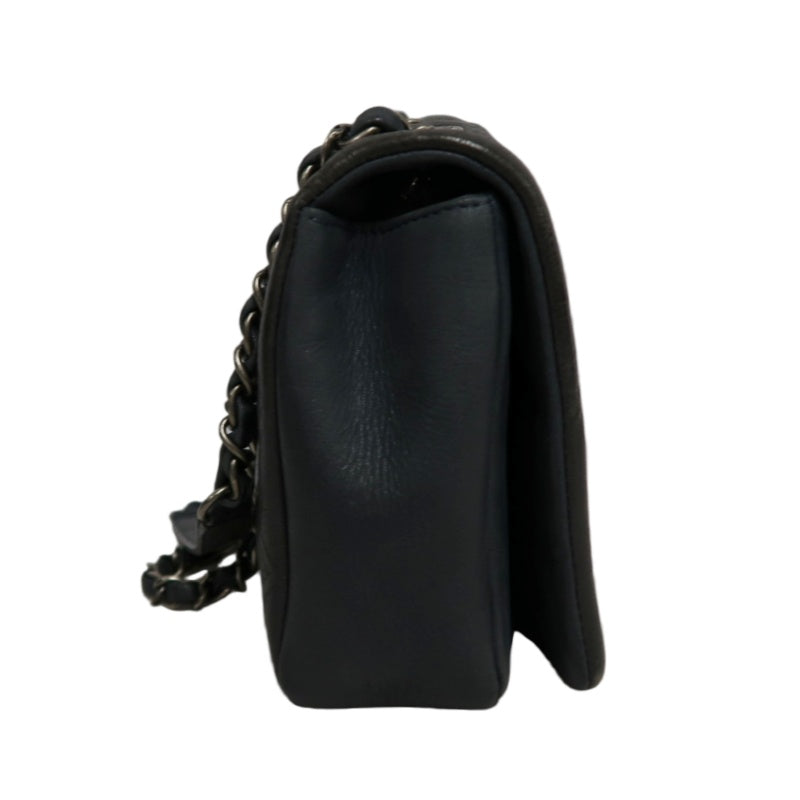 CHANEL Matelasse Black Calfskin Leather Quilted Flap Crossbody Bag With Gold Hardware
