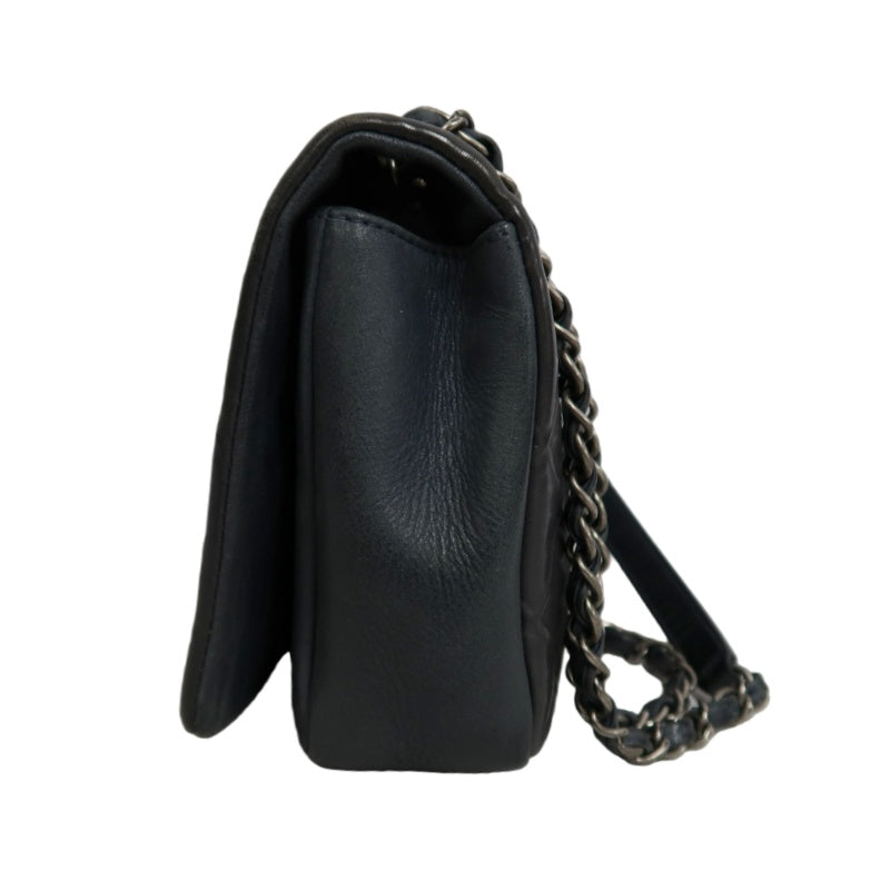 CHANEL Matelasse Black Calfskin Leather Quilted Flap Crossbody Bag With Gold Hardware